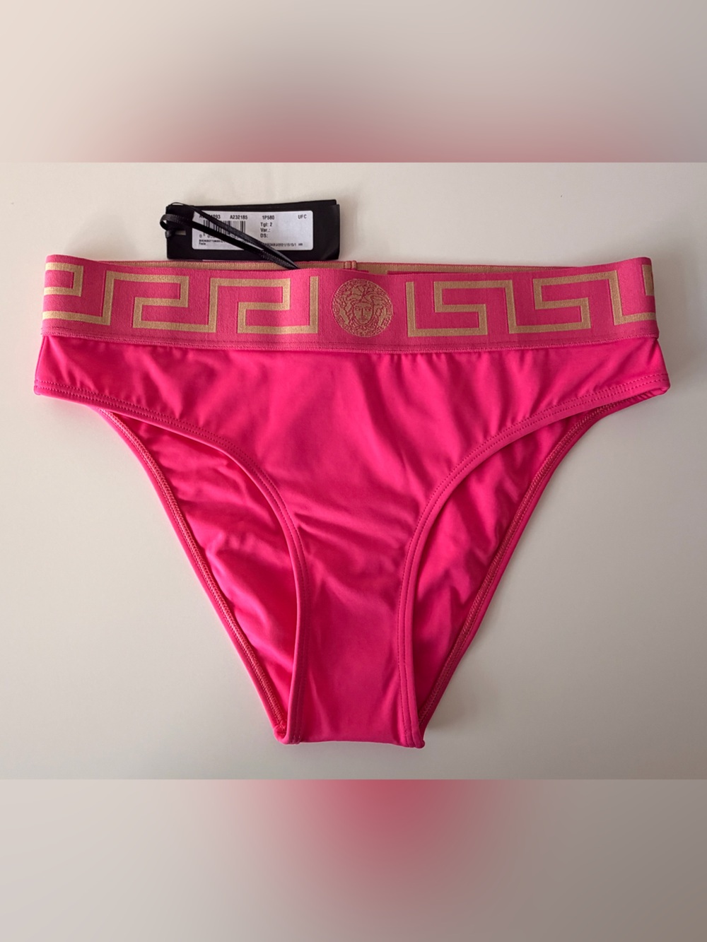Pink Versace Key Bikini Bottoms with Gold Detailinge
